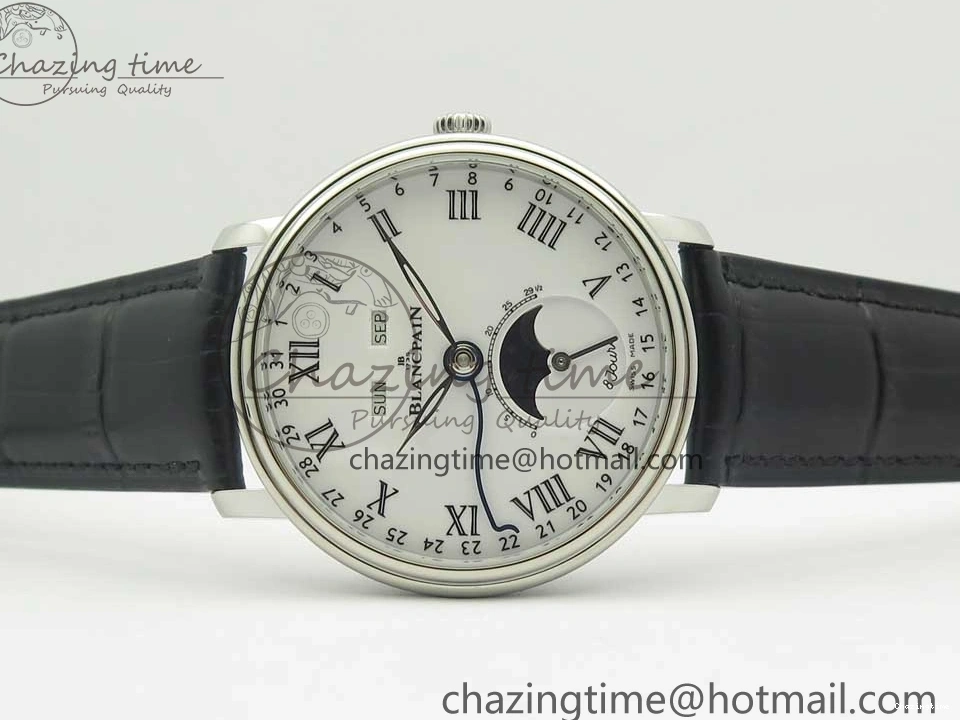 0512 FlexibleFit Villeret Quantième Complet 8 Jours SS Complicated Function OMF 1:1 Best Edition White Dial on Black Leather Strap A 7984
